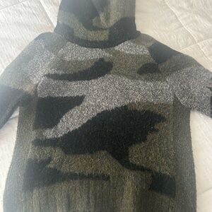 Camouflage Knit Cowlneck Hoodie Sweater